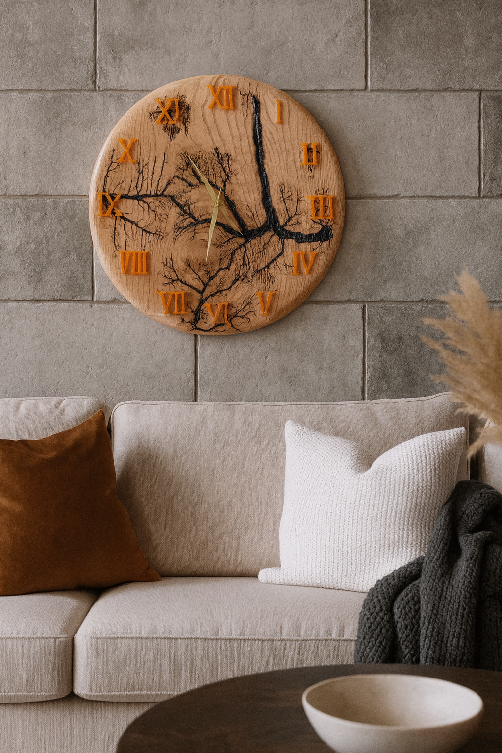 Horloge murale fractale en bois et résine – Ø 40 cm
