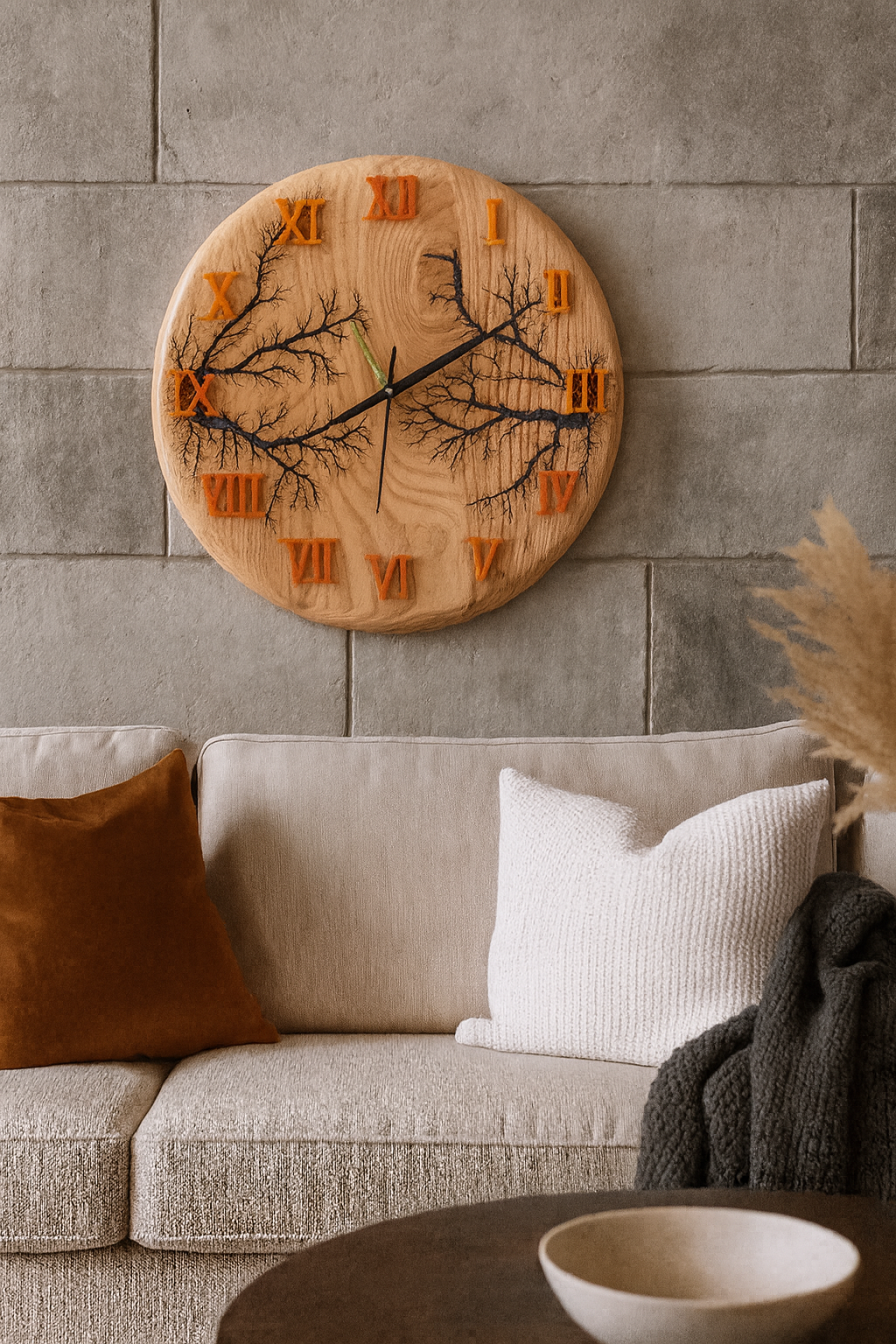 Horloge murale fractale en bois et résine – Ø 40 cm