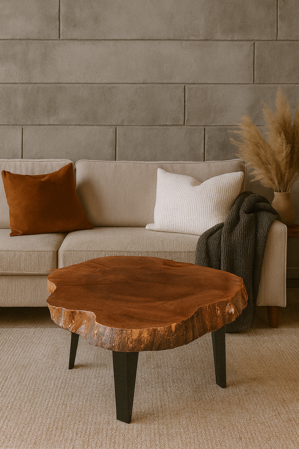Table basse artisanale en bois brut – Plateau naturel tranché