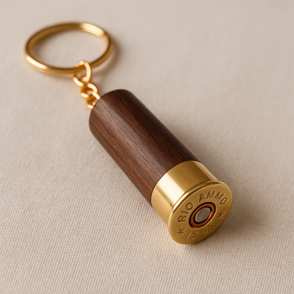 Porte-clés artisanal en douille de calibre 12 et bois incrusté