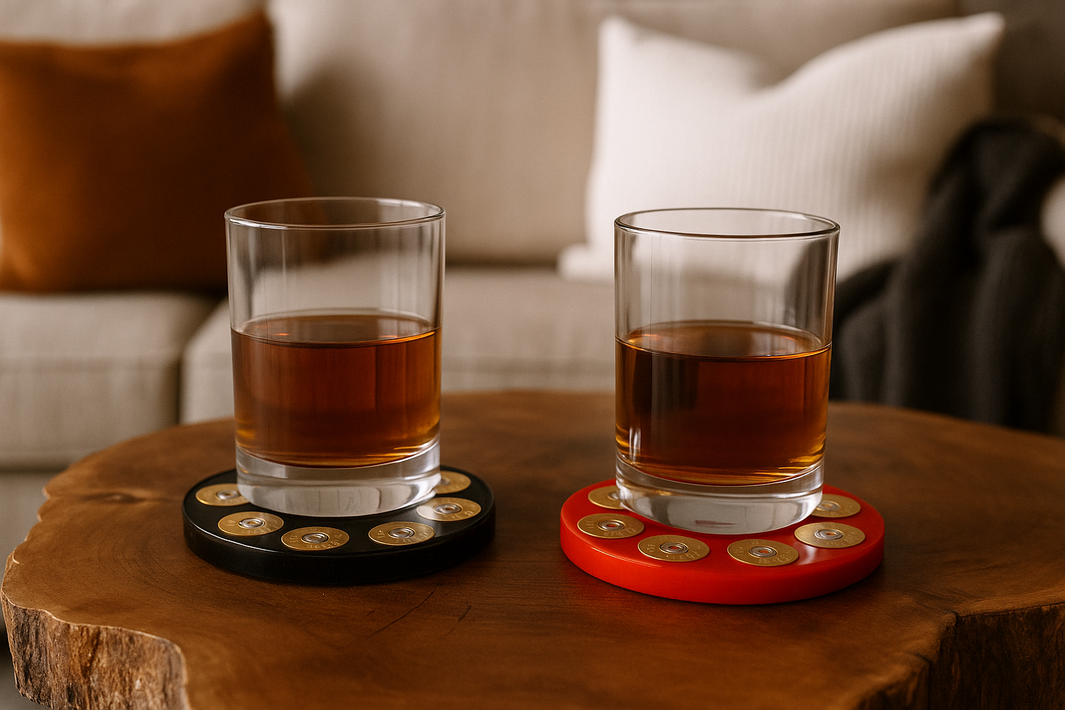 Dessous de verre en résine et véritables douilles – Pièce artisanale Ø10 cm