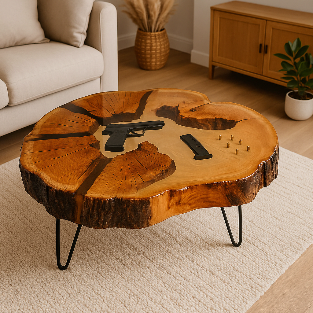 Table basse en bois et résine – Édition “Collection Armurerie”