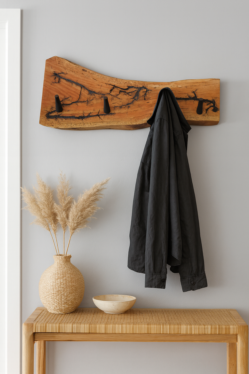 Porte-manteau mural artisanal en bois fractal – Pièce unique